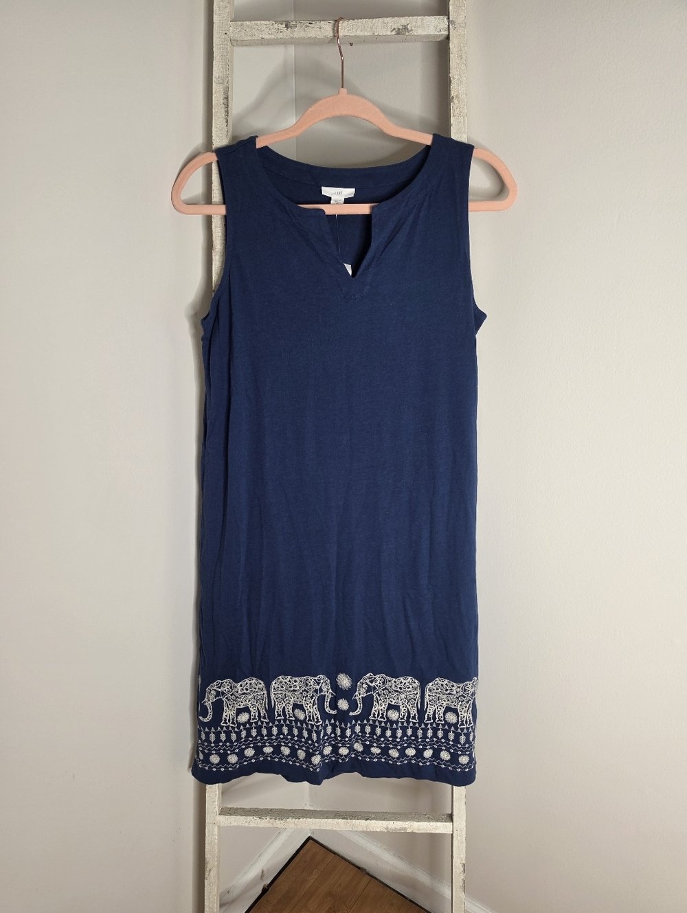 J. Jill NWT Women's XS Embroidered Elephant Sleeveless Cotton Blend Dress Boho